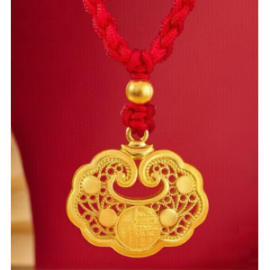 Gold-plated small lucky lock pendant with neck rope
